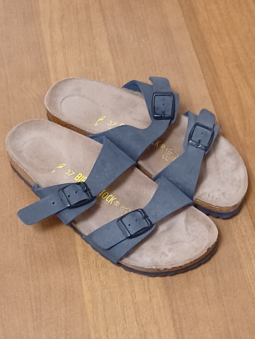 Birkenstock Arizona Sandals Womens 6-6.5/EU 37 Charcoal Gray Slides w Sparkle